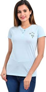 plush Solid Women Henley Neck Light Blue T-Shirt - Buy plush Solid ...
