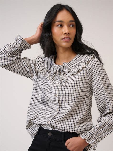 Nobody's Child Lawrence Ruffle Collar Check Blouse containing LENZING ...
