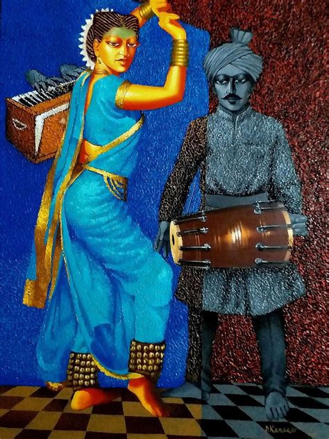 "Lavani Dance": Steel Grey Acrylic Oil Painting by Dayanand Kamakar ...