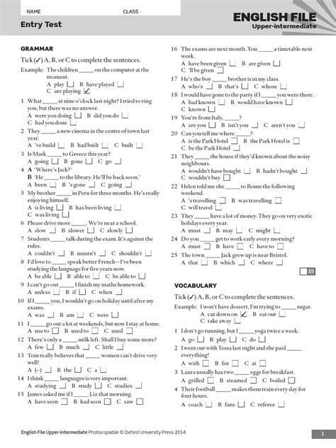 Image result for Upper Intermediate English Level Test