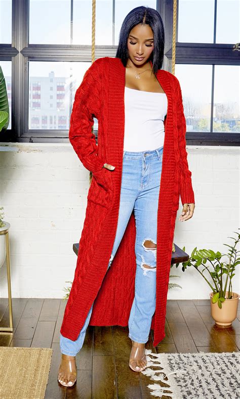 Cable Knit Cardigan - Red C1 FINAL SALE– Cutely Covered