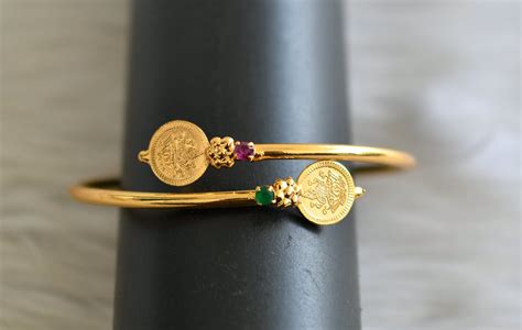 Gold tone pink-green lakshmi coin kada (2.4) dj-43819 – dreamjwell