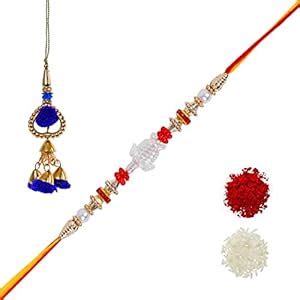 Buy Embellished white Tortoise with multi stone pearls Rakhi for ...
