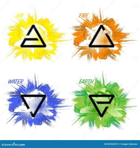 Four Elements Icons, Line, Triangle And Round Symbols Set Template. Air ...