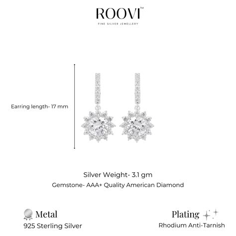 Roovi 925 Sterling Silver American Diamond Dangler Earrings for Women