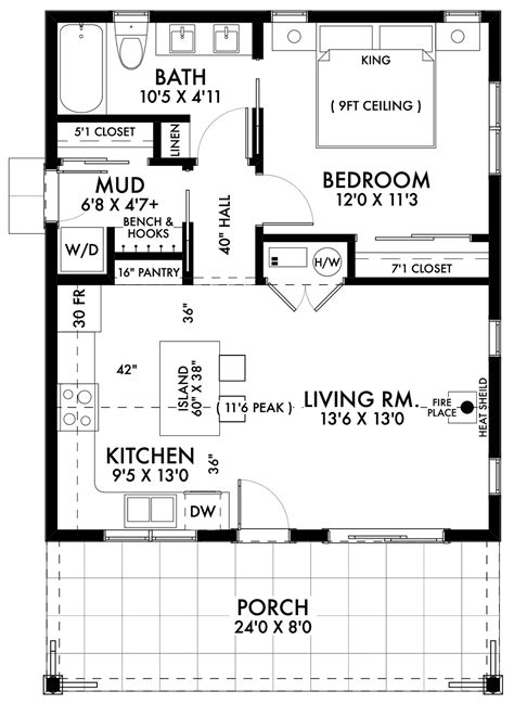Modern Farmhouse Guest Cabin - House Plan 42920 | Tiny house floor ...