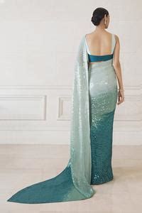 Buy Manish Malhotra Blue Sequin Embellished Saree With Blouse Online ...