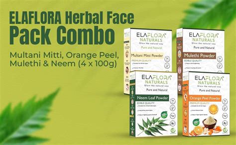 ELAFLORA Herbal Face Pack Combo – Multani Mitti, Orange Peel, Mulethi ...
