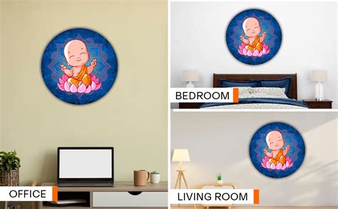 999STORE Little Laufing Buddha Seeting On Lotus Round Shape Wall ...