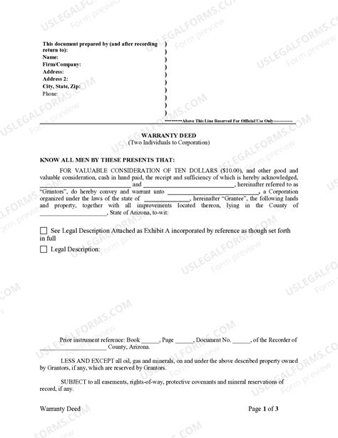 Arizona Warranty Deed from two Individuals to Corporation | US Legal Forms