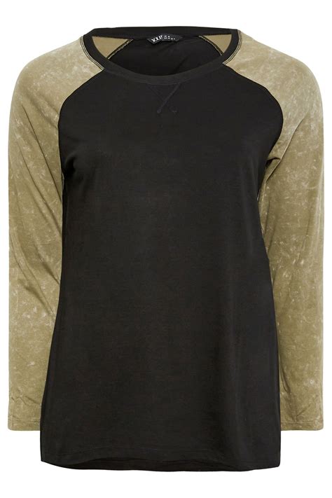 YOURS 2 PACK Plus Size Black & Green Acid Wash Raglan T-Shirts | Yours ...