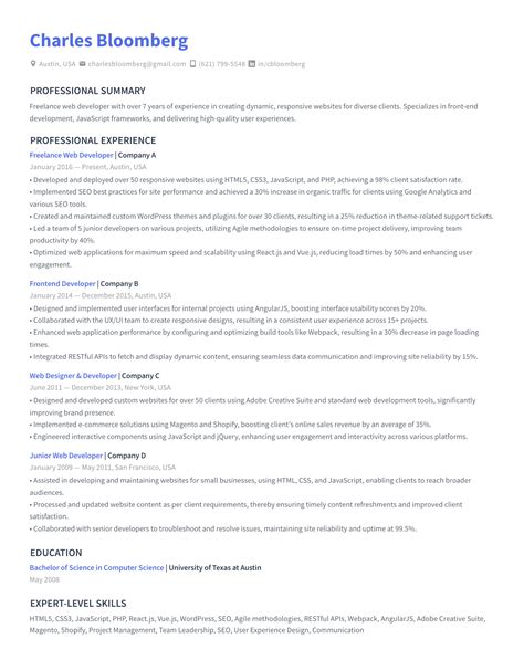 Image result for Example of Web Developer Resume