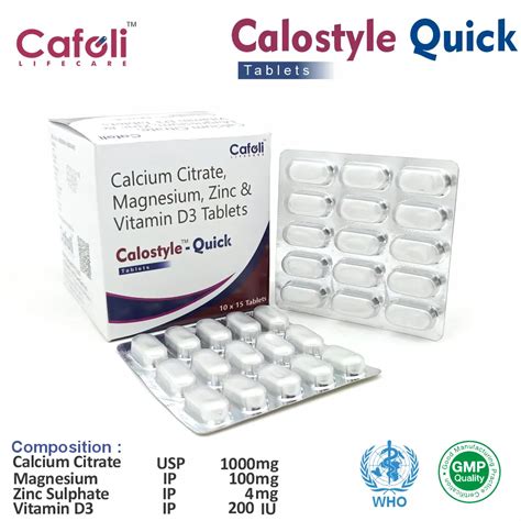 Calcium Citrate (1000mg) + Vitamin D3 (200IU) + Zinc Sulphate (4mg ...