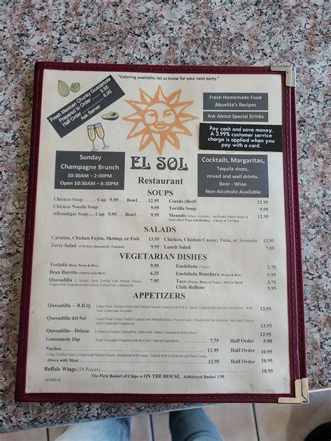 Menu at El Sol Mexican Restaurant, Glendale