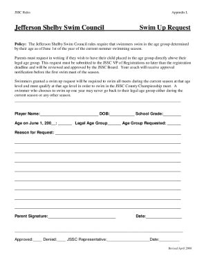 Fillable Online Appendix L - Swim Up Request Form Fax Email Print ...