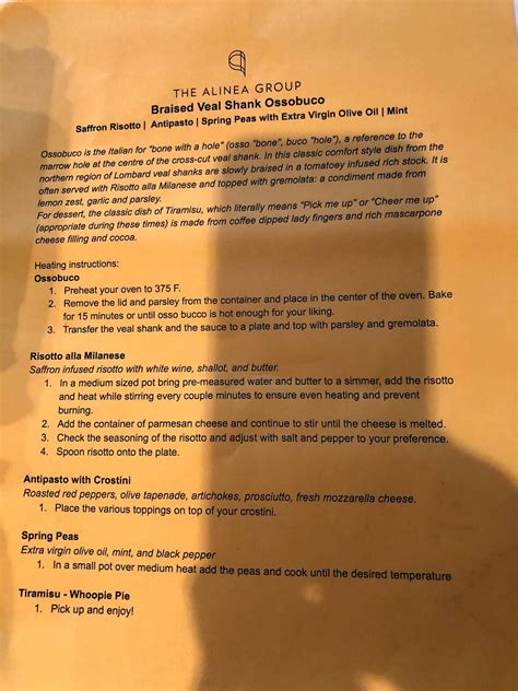 Menu at Alinea restaurant, Chicago