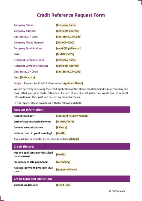 Credit Reference Request Form - Word | PDF | Google Docs - Highfile