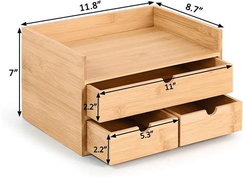 Buy Bamboo Desktop Organizer with Drawers, Tabletop Storage ...