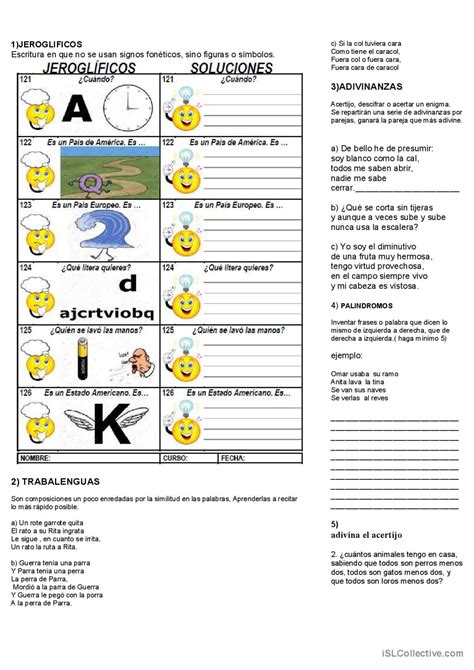 acertijos, trabalenguas y algo mas : English ESL worksheets pdf & doc