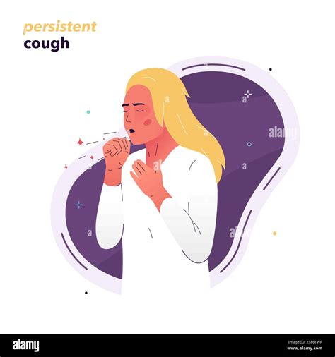 Vector illustration of a girl suffering from a cough. Cough is a ...