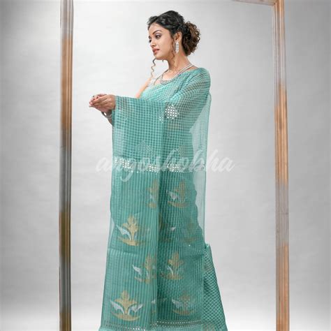 Traditional Alice Blue Matka Silk Sequin Soft Jamdani Saree – angoshobha