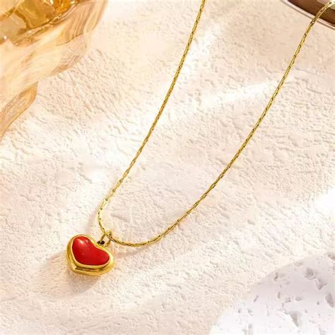 SJ 67 Red Heart chain - 18k Gold PVD Plated stainless steel - Anti tar ...