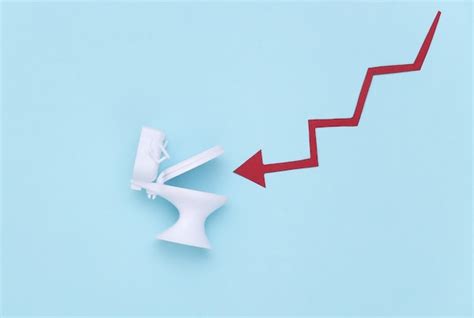 Downward arrow and toilet bowl on a blue background. collapse ...