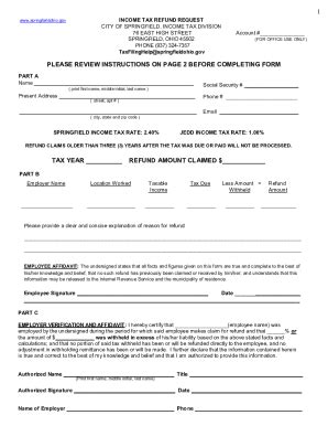 OH Income Tax Refund Request - City Of Springfield 2023-2026 - Fill and ...