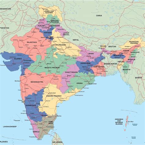 Map of India regions: political and state map of India