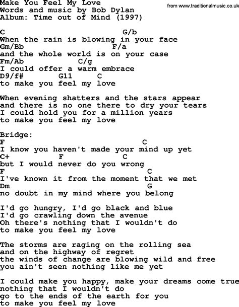 Bob Dylan song - Make You Feel My Love, lyrics and chords