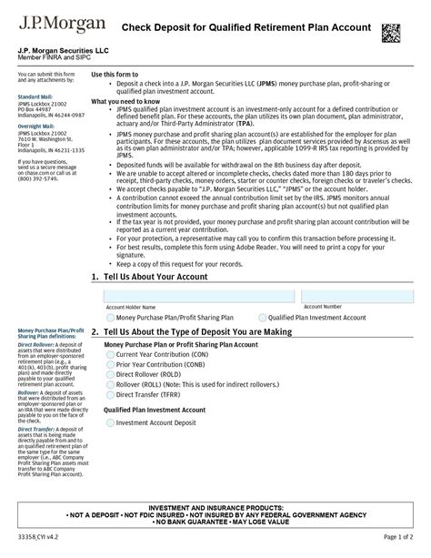 J.P Morgan - Check Deposit for Qualified Retirement Account Application ...