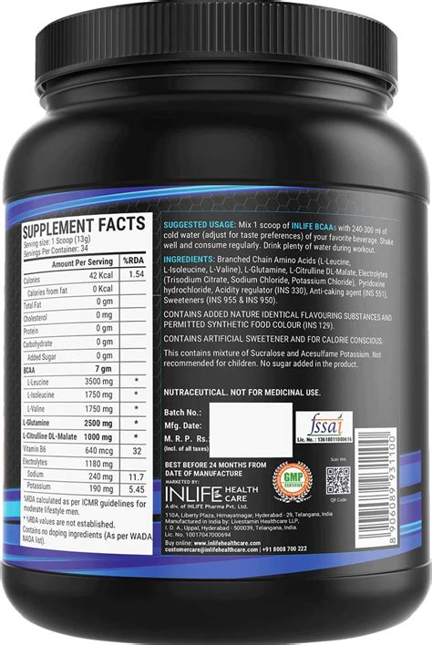 Buy INLIFE BCAA SUPPLEMENT 7G AMINO ACIDS INSTANTIZED FOR PRE POST ...