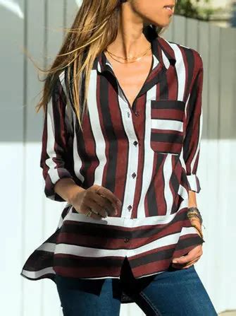 Women casual striped button blouse with pockets Sale - Banggood.com ...
