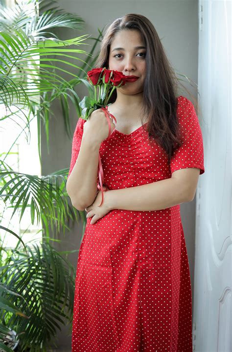 Red & White Polka Dot Midi Dress with front slit – Periwinkle Fashion