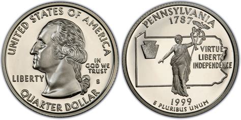 1999-S 25C Pennsylvania Silver, DCAM (Proof) Washington 50 States ...
