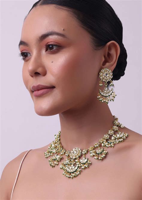 Buy Green Kundan Necklace Set With Chandbalis In Mix Metal| KALKI ...
