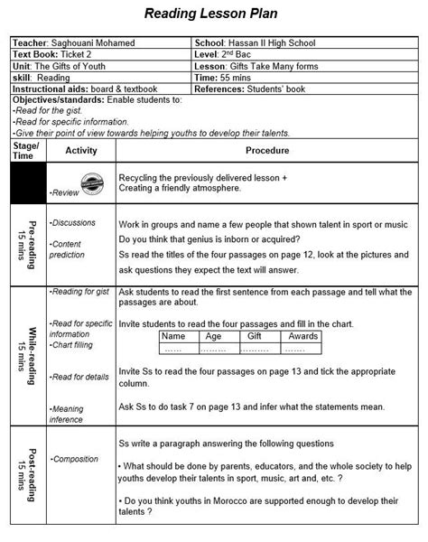 Reading Lesson Plan Example 的图像结果