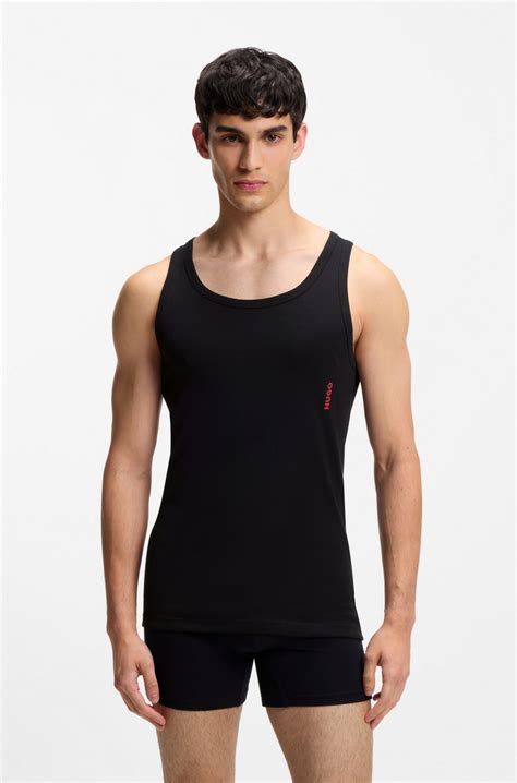 HUGO - Two-pack of stretch-cotton tank tops with logo - Black