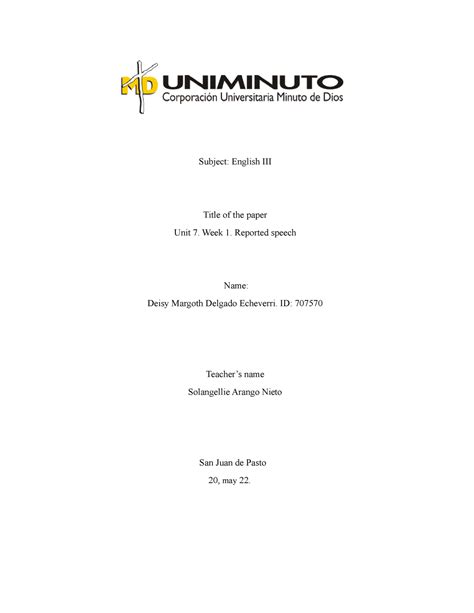 Actividad 7 ingles - ninguna - Subject: English III Title of the paper ...