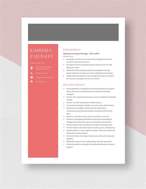 Image result for Operations Project Manager CV