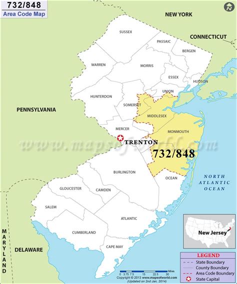732 Area Code Map, Where is 732 Area Code in New Jersey