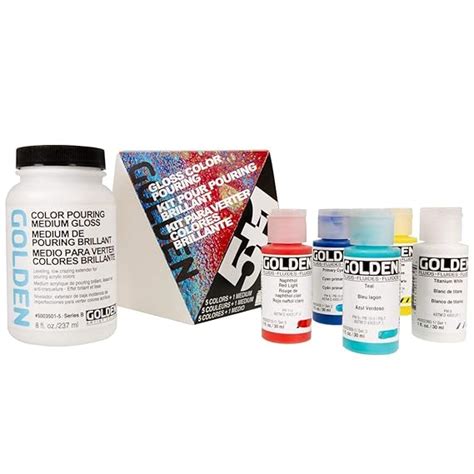 GOLDEN Gloss Color Pouring Medium Set w/ 5 Fluid Acrylic Colors ...