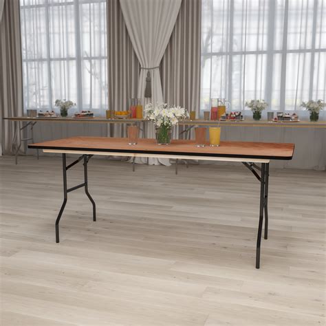 Buy 6-Foot Rectangular Wood Folding Banquet Table with Clear Coated ...