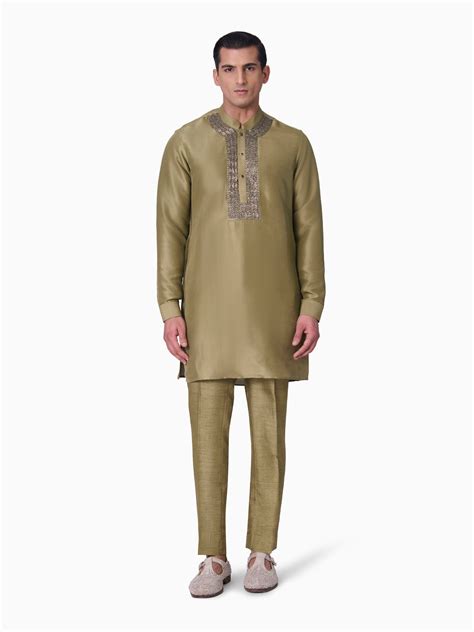 Ash Green Embroidered Kurta Set – Rohit Gandhi & Rahul Khanna