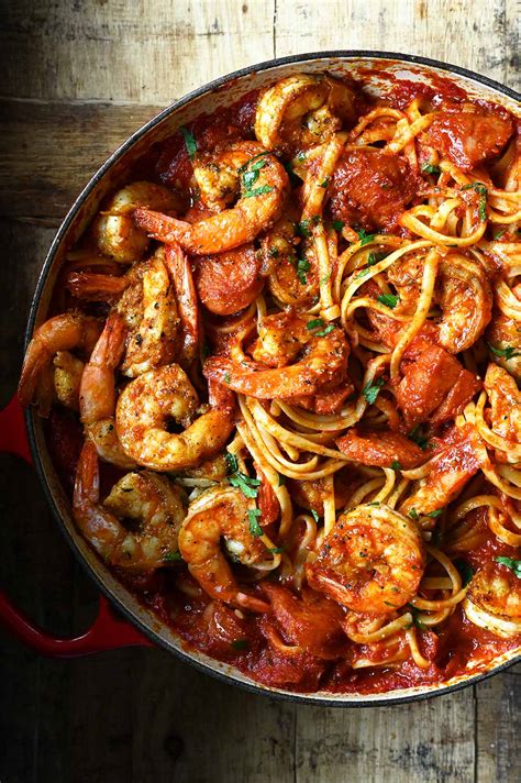 Spicy Cajun Shrimp Pasta with Sausage - Serving Dumplings