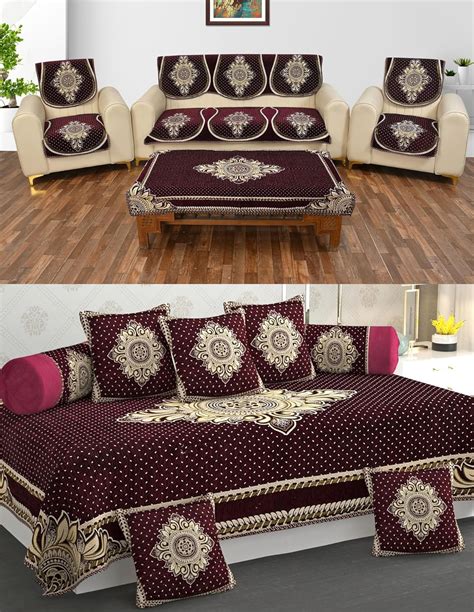 MULTITEX Heavy Chenille Velvet Sofa Cover with diwan Set and Table ...