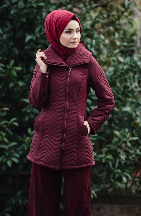 Wide Collar Padded Coats 1907-01 Claret Red 1907-01 | Sefamerve