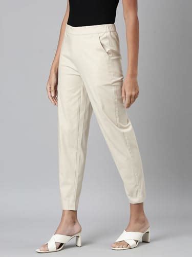 Go Colors Women Solid Tapered Fit Chino Pants, Mid Rise, Cream_8905344 ...
