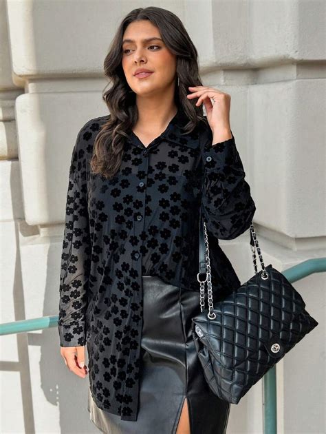 SHEIN LUNE Chemise à manches longues à simple boutonnage à fleurs ...