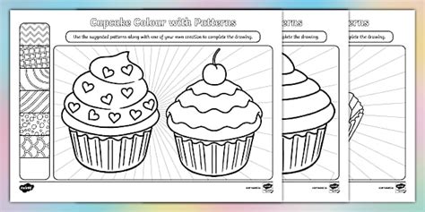 Cupcake Colour with Patterns Activity - Twinkl